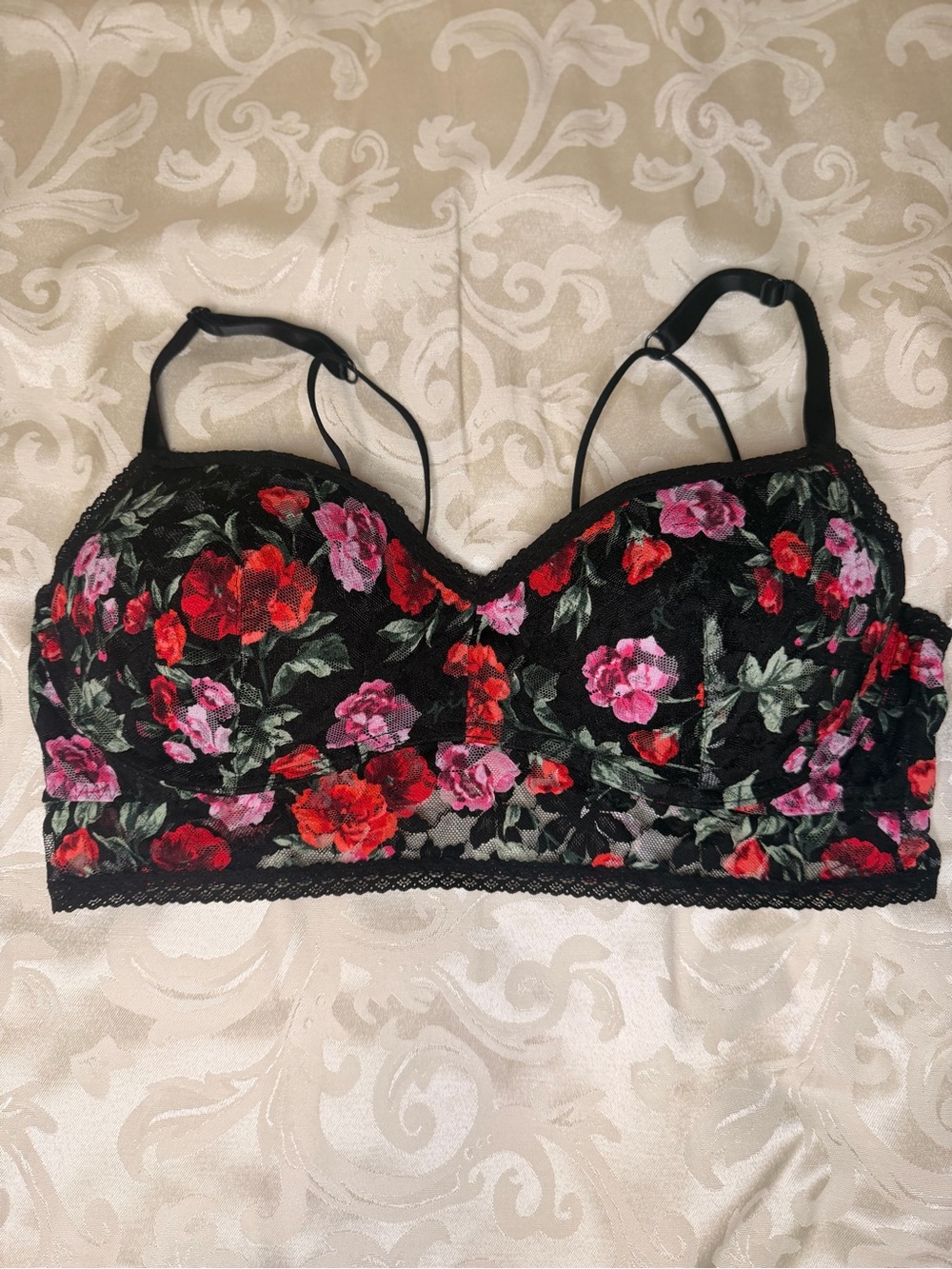 VS PINK Black Floral Lace Push-Up Bralette